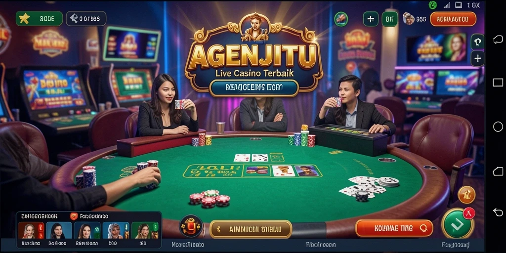 Screenshot gameplay AGENJITU dengan dealer langsung dan interaksi pemain.