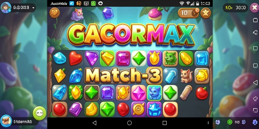 Screenshot utama GACORMAX menampilkan gameplay Match-3 yang seru dan menarik.
