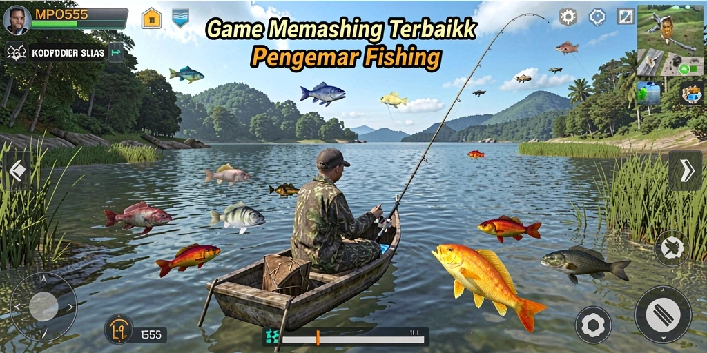 Screenshot game MPO555 dengan pemain menangkap ikan yang besar.