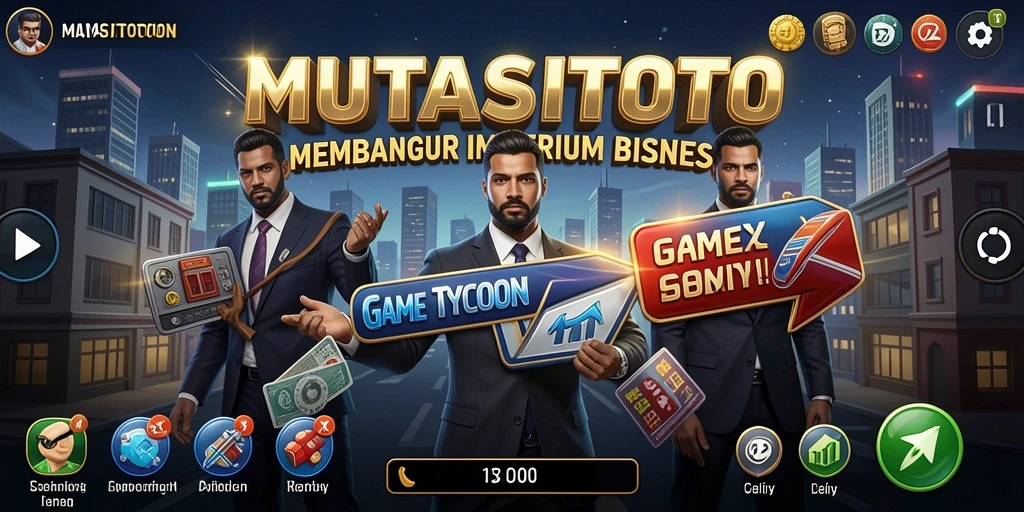 Tampilan gameplay dari MUTASITOTO menunjukkan aksi membangun bisnis yang menarik.