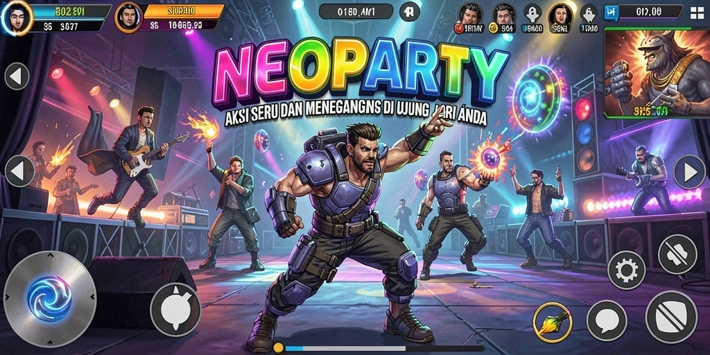 Tampilan gameplay seru dalam NEOPARTY dengan aksi mendebarkan.