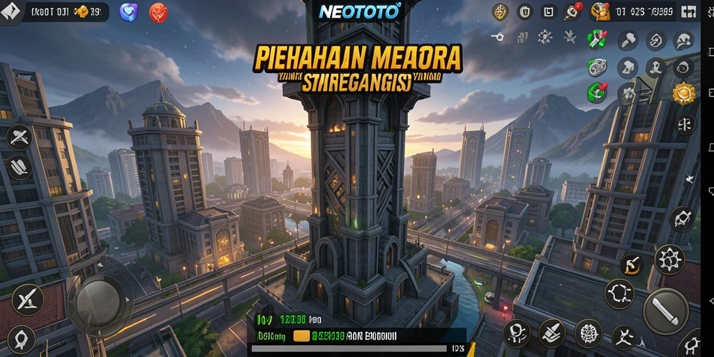 Tampilan gameplay NEOTOTO dengan menara dan musuh yang dinamis.