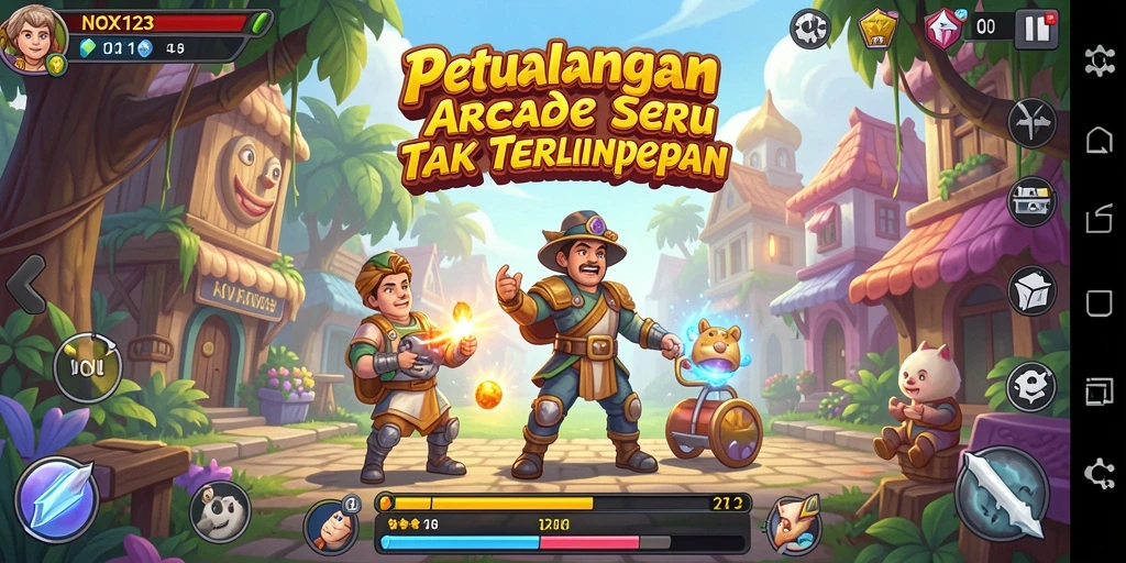 Gameplay seru NOX123 dengan karakter dan level yang menarik.