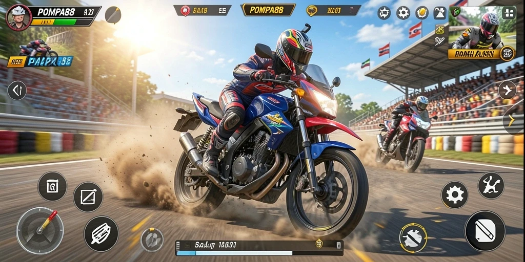 Tampilan menarik dari gameplay balapan motor POMPA88.