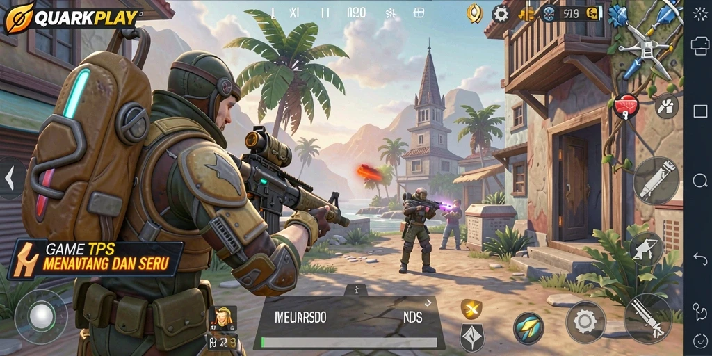 Tangkapan layar gameplay QUARKPLAY yang menampilkan aksi seru dalam TPS.