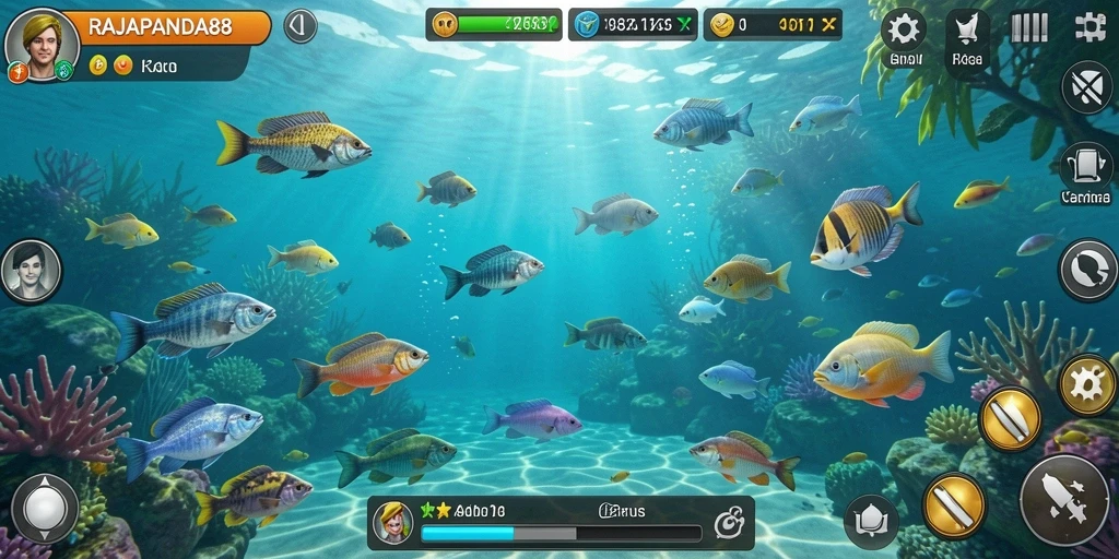 Tampilan gameplay menarik dari RAJAPANDA88 saat menangkap ikan.