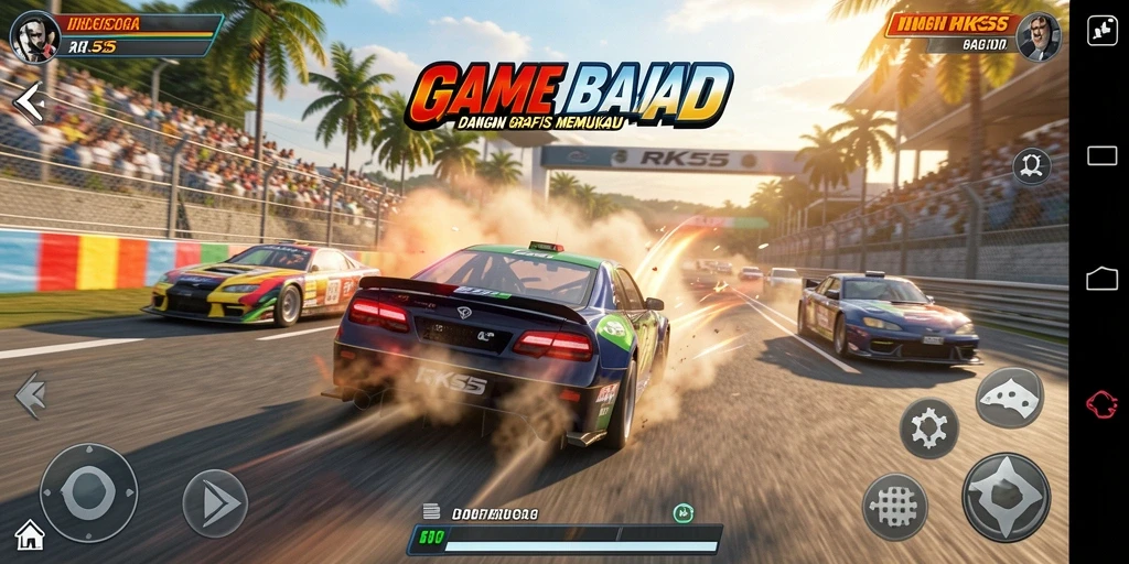 Gameplay balap RK55 dengan mobil dan trek yang menakjubkan.