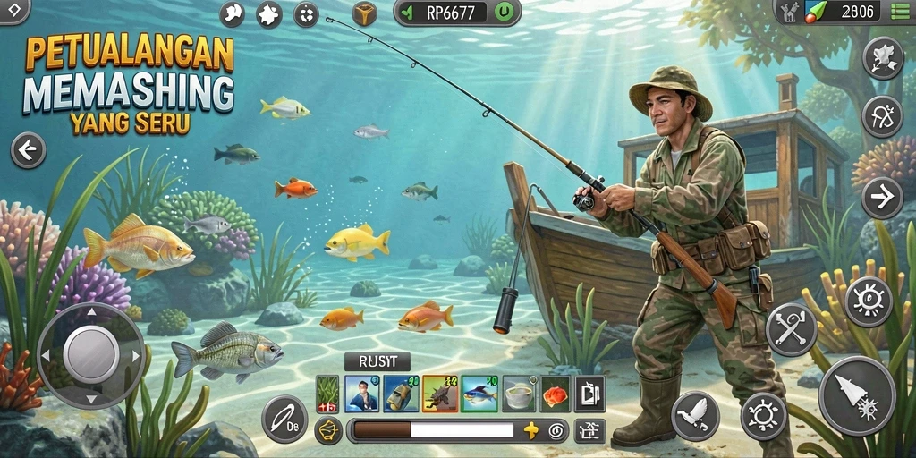 Tampilan menarik dalam gameplay memancing yang seru.