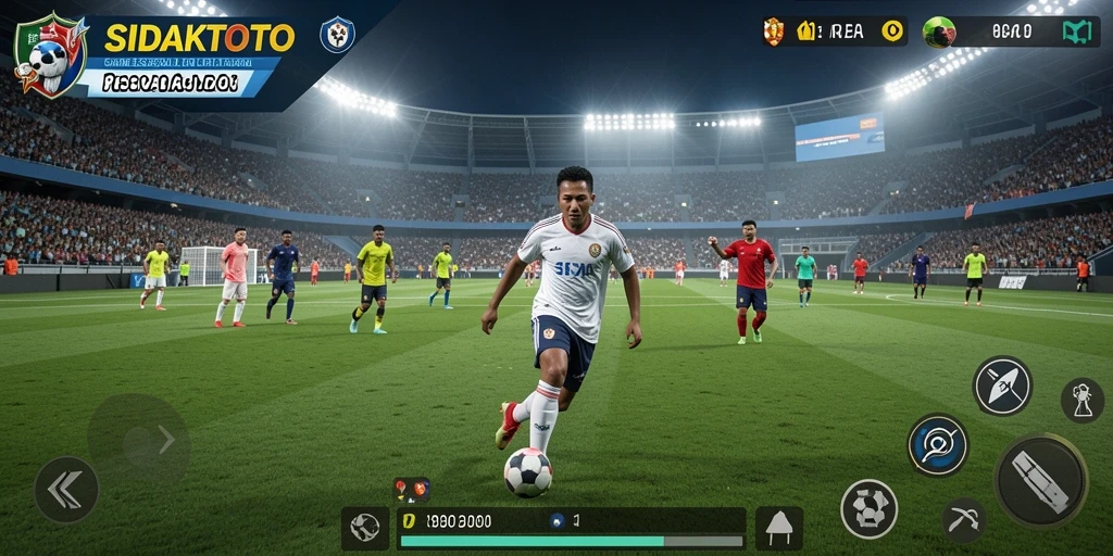 Gameplay menegangkan dengan aksi sepak bola yang mendebarkan.