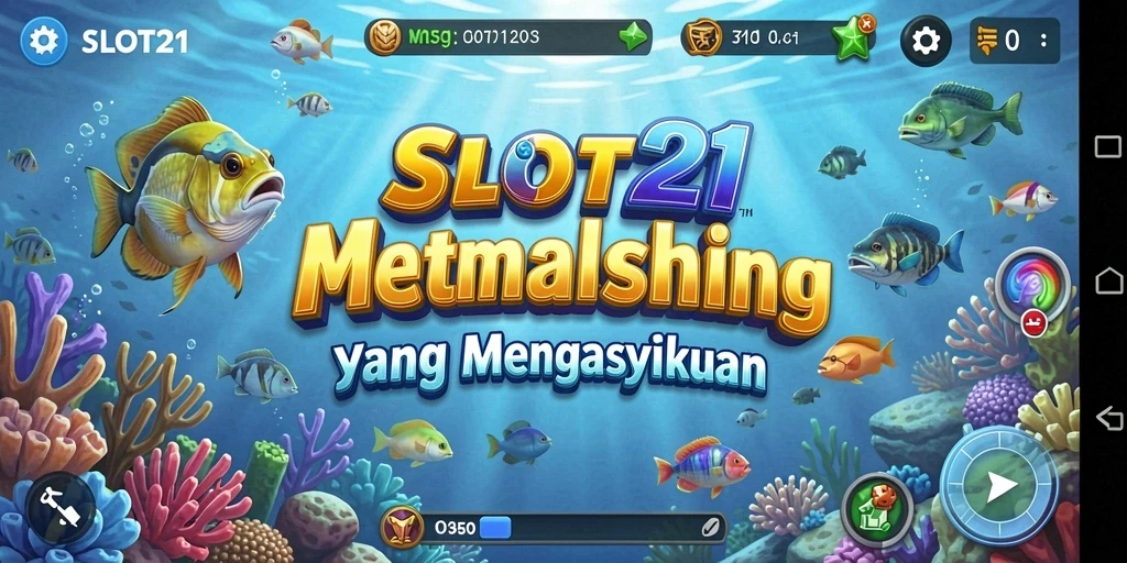 Tampilan gameplay SLOT21 saat menangkap ikan di lokasi indah.