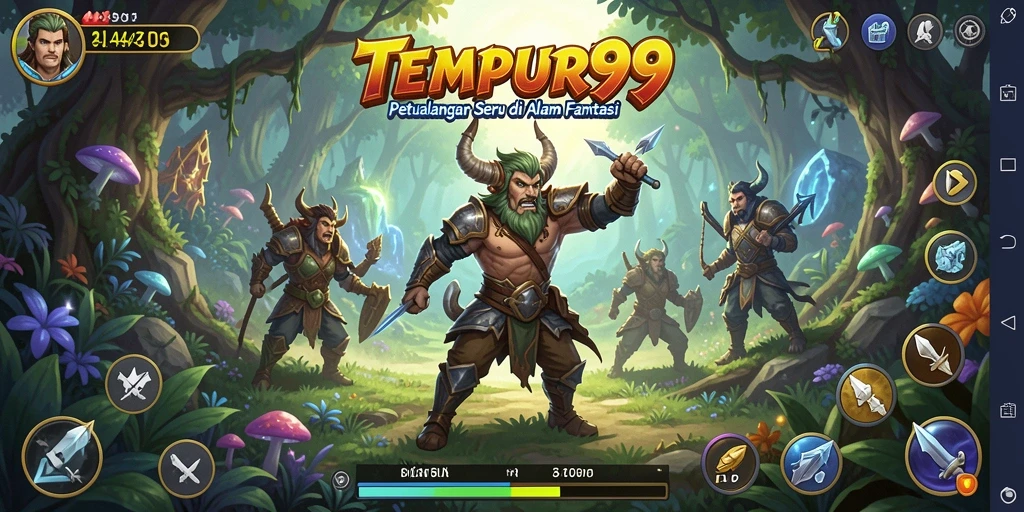 Tampilan screenshot TEMPUR99 menunjukkan aksi seru bertarung di dunia petualangan.