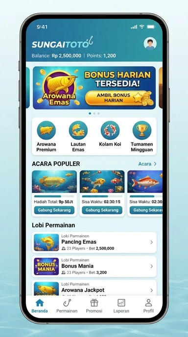 Tampilan awal aplikasi sungaitoto dengan menu yang jelas.